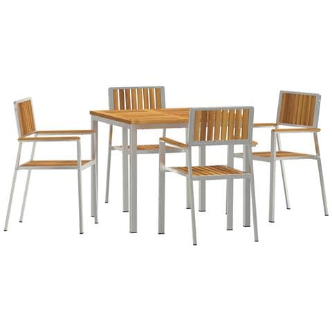 Set da Pranzo da Giardino 5 Pezzi in Legno Massello di Acacia, Tavolo da Pranzo all'aperto 90x90x74.5 cm in Legno Massello di Acacia, Sedie da Giardino impilabili 4 pezzi in Legno Massello di Acacia e Metallo - Foto 1