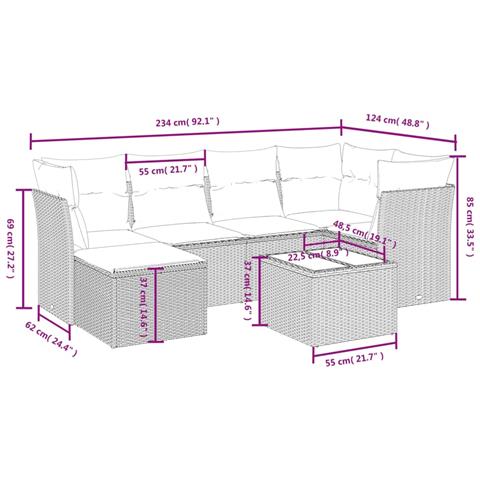 Set Divani da Giardino 7 pz con Cuscini Grigio in Polyrattan - Foto 4
