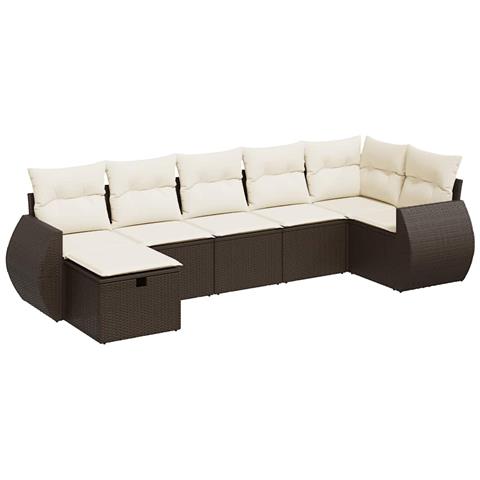 Set Divani da Giardino 7 pz con Cuscini Marrone in Polyrattan - Foto 1