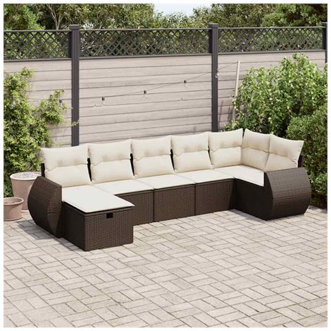 Set Divani da Giardino 7 pz con Cuscini Marrone in Polyrattan - Foto 2