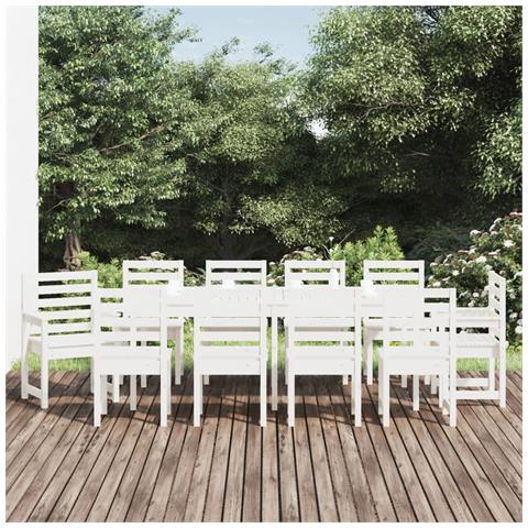 Set da Pranzo per Giardino 11pz Bianco Legno Massello di Pino - Foto 2