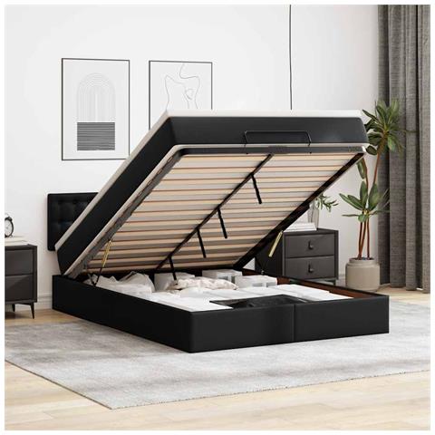 Pouf Letto con Materassi e LED Nero 140x190cm Similpelle - Foto 2