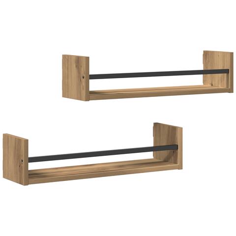 Mensole a parete 2 pezzi Rovere artigianale 60x16x14 cm Legno ingegnerizzato - Foto 1
