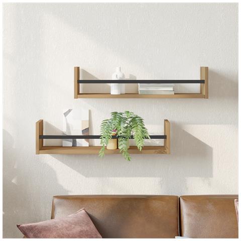 Mensole a parete 2 pezzi Rovere artigianale 60x16x14 cm Legno ingegnerizzato - Foto 2