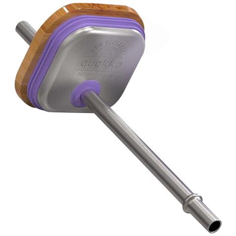 Bicchiere In Vetro 540 Ml Con Cannuccia Inox E Coperchio Bambù, Lilas - Foto 5