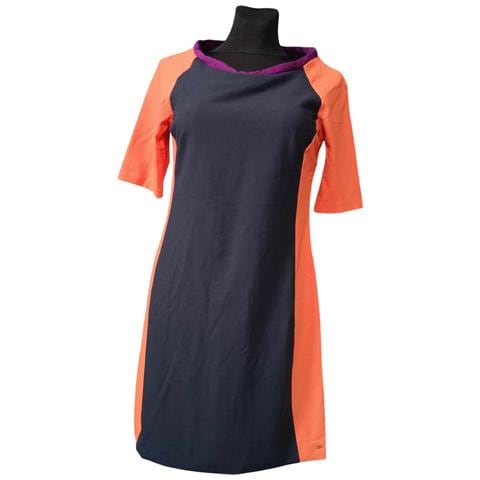 Cks Abito Al Ginocchio Elegante A Manica Corta Nero Arancione S - Foto 1