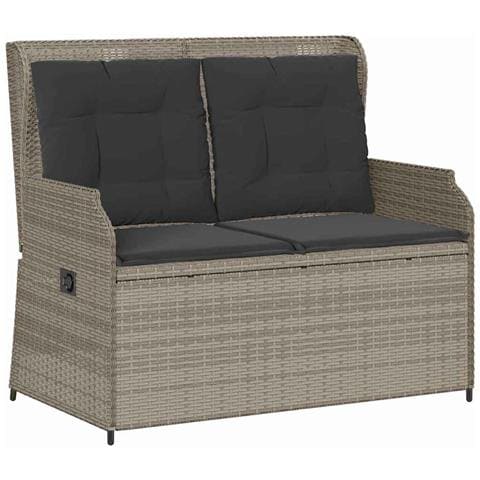 Panchina da giardino con cuscino Grigio chiaro Poly Rattan - Foto 1