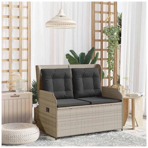 Panchina da giardino con cuscino Grigio chiaro Poly Rattan - Foto 2