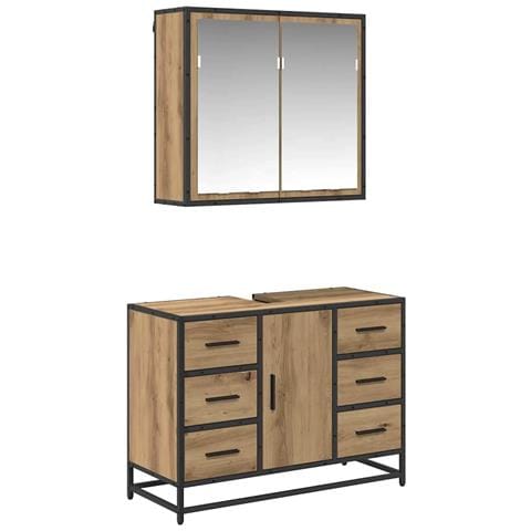 Set di mobili per il bagno con porta 2 pcs rovere artigianale - Foto 1