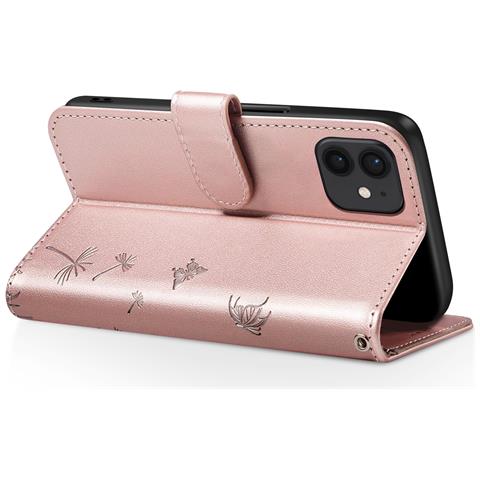 Custodia A Portafoglio Per Iphone 12 / 12 Pro Design Premium Fiori Farfalla, Rosa Champagne - Foto 2