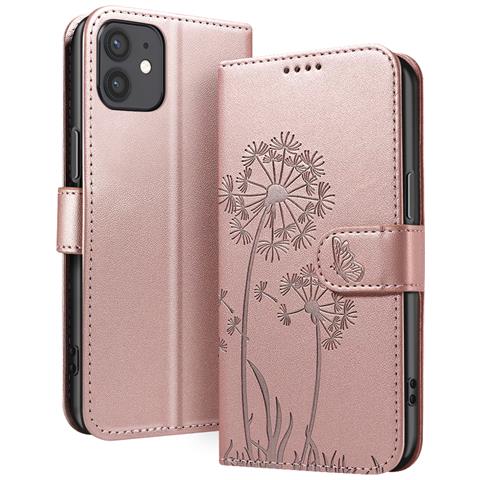 Custodia A Portafoglio Per Iphone 12 / 12 Pro Design Premium Fiori Farfalla, Rosa Champagne - Foto 1