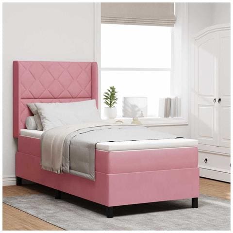 Letto a molle con materasso con led Rosa 90 x 200 cm Velluto - Foto 2