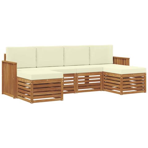Set divani 6 pcs Naturale e Crema Legno di Acacia Massello - Foto 1
