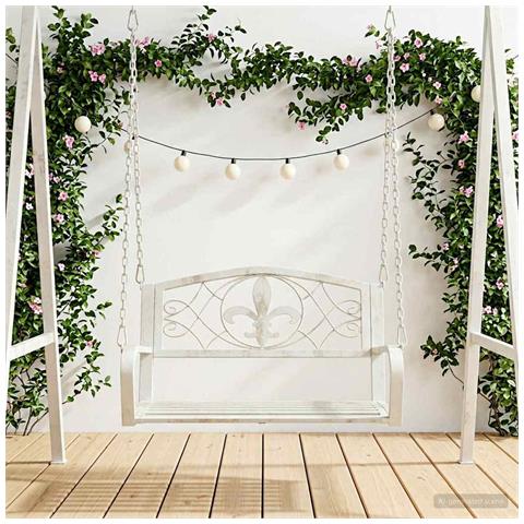 Panchina a Dondolo Acciaio 71,5 x 59 x 55 cm Bianco Antico - Foto 2