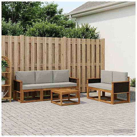 Set di divani da esterno 6 pcs Naturale e Grigio Chiaro - Foto 2
