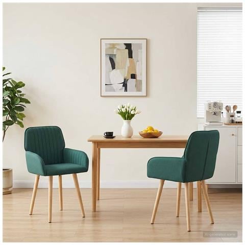 Sedie da pranzo 2 pcs Tessuto Verde Scuro 56,5 x 50 x 87,5 cm - Foto 2