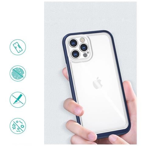 Custodia Trasparente 3in1 Per Iphone 12 Pro Max Con Bordo Blu E Cover In Gel. - Foto 1