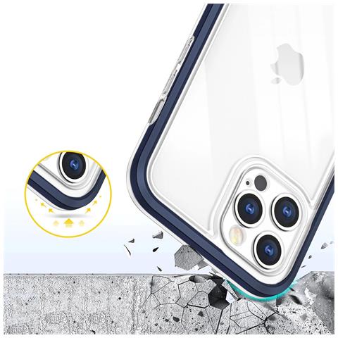 Custodia Trasparente 3in1 Per Iphone 12 Pro Max Con Bordo Blu E Cover In Gel. - Foto 2