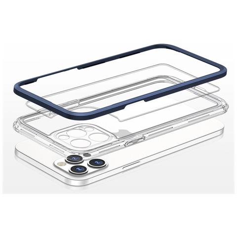 Custodia Trasparente 3in1 Per Iphone 12 Pro Max Con Bordo Blu E Cover In Gel. - Foto 5
