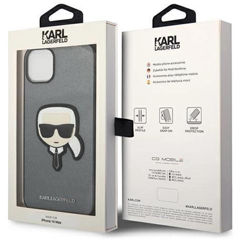 Karl Lagerfeld Klhcp14msapkhg Iphone 14 Plus 6,7 Custodia Argento /argento Saffiano Con Patch Testa Di Karl - Foto 1