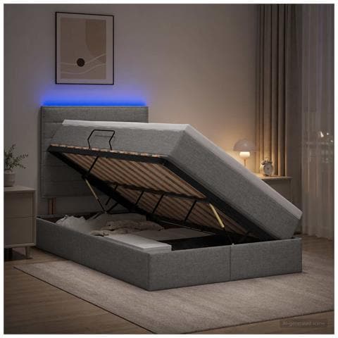 Letto con contenitore LED e materasso Grigio Chiaro - Foto 2