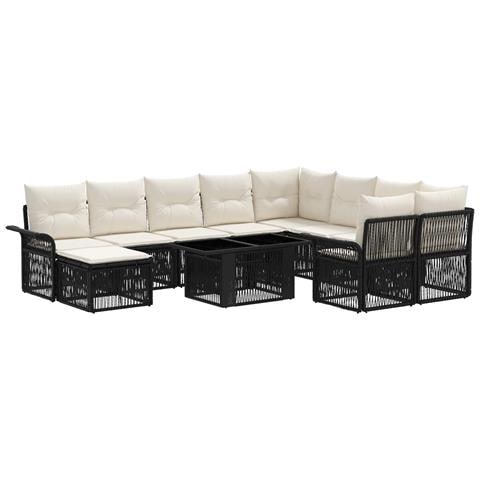Set Divano da Giardino 11 pz Nero e Bianco Crema polyrattan - Foto 1