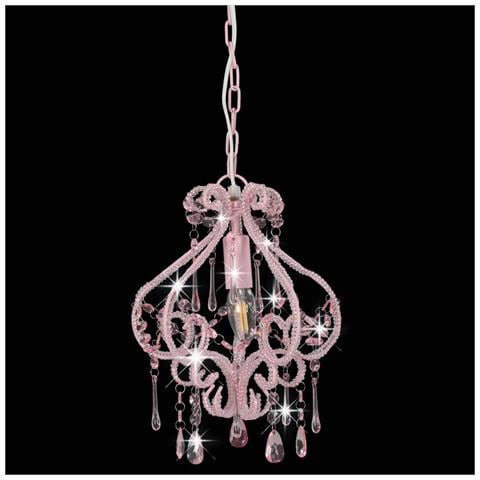 Lampadario Con Perle Rosa Rotondo E14 - Foto 2