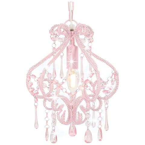 Lampadario Con Perle Rosa Rotondo E14 - Foto 1