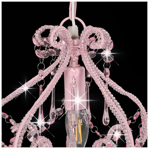 Lampadario Con Perle Rosa Rotondo E14 - Foto 6