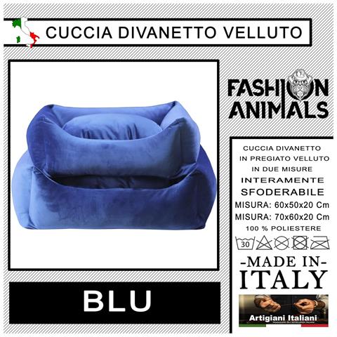 Divanetto Con Cuscino In Velluto Completamente Sfoderabile Cuccia Letto Per Cani Gatti Made In Italy (blu-m-65x55x20 Cm) - Foto 8