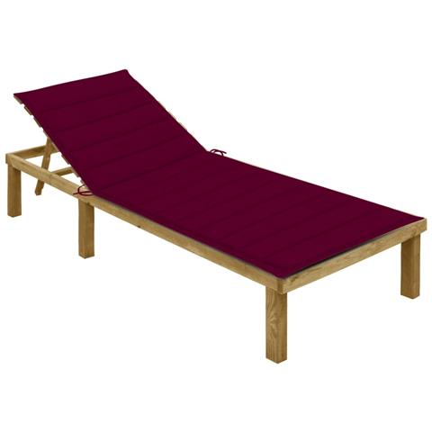 Lettino da Giardino con Cuscino Rosso Vino in Pino Impregnato - Foto 1