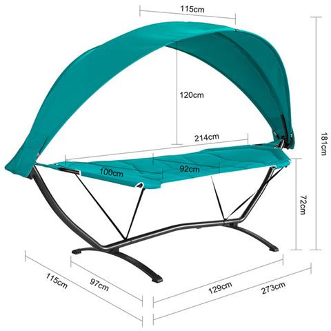 Amaca Con Supporto E Tettuccio Da Giardino L92*p214*a72cm, Portata Fino A 150 Kg Con Cinturini Anticaduta Ogs51-tb (blu)  - Foto 2