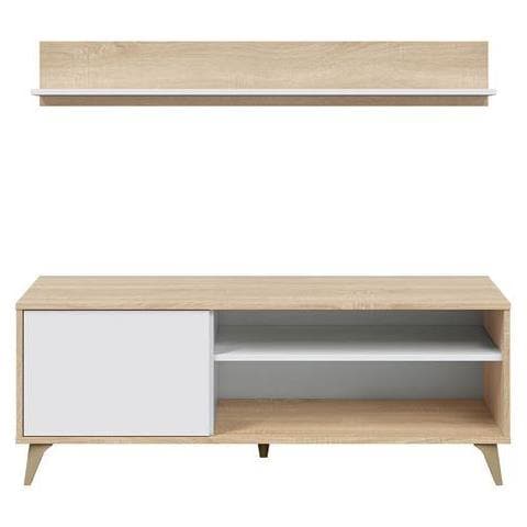 Mobile Tv Kiko 1 Anta Con Ripiano, Colore Rovere E Bianco, 135 Cm (larghezza) 40 Cm (profondità) 50 Cm (altezza) - Foto 1