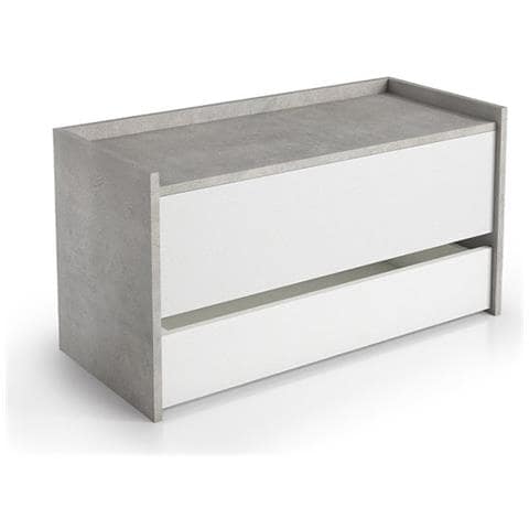 Baule Contenitore Con Chiusura Rallentata E Ampio Cassetto Cemento E Bianco - Foto 1