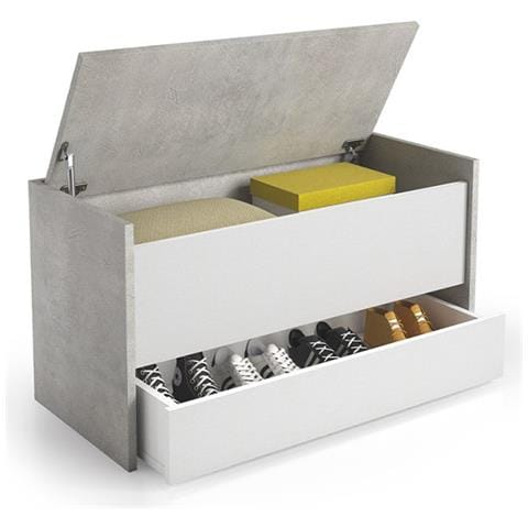 Baule Contenitore Con Chiusura Rallentata E Ampio Cassetto Cemento E Bianco - Foto 3