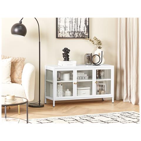 Credenza Espositiva In Vetro Newport Metallo 115 Cm Bianco - Foto 1