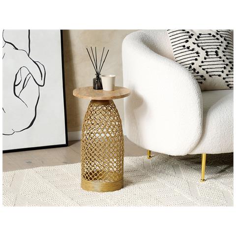 Tavolino Legno Di Mango Chiaro E Oro 30 Cm Waihi - Foto 1