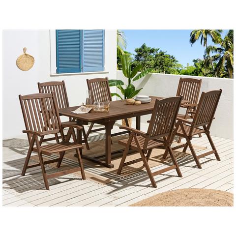 Set Da Giardino Con 6 Sedie Legno Di Acacia Scuro Amantea - Foto 1