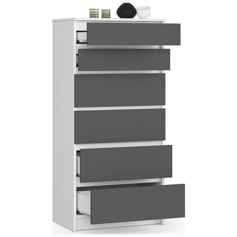 Cassettiera K60, 6 cassetti, 60x40x130 cm, Colore Bianco e Grigio Grafite - Foto 2