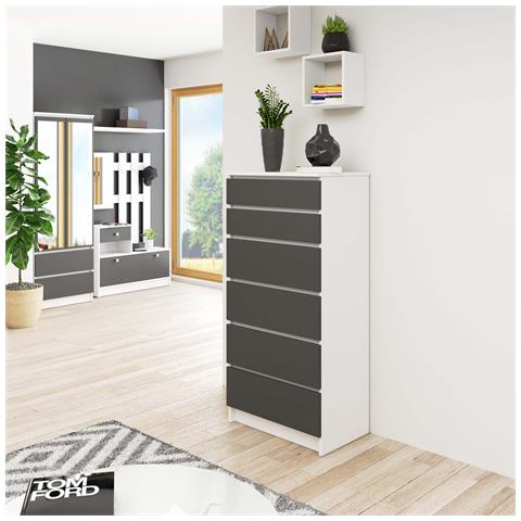 Cassettiera K60, 6 cassetti, 60x40x130 cm, Colore Bianco e Grigio Grafite - Foto 5