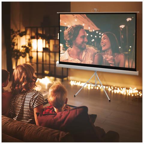 Telo Proiettore Da 84 Pollici Con Treppiede Regolabile, In Plastica E Metallo, 200x8x118 Cm, Bianco - Foto 2