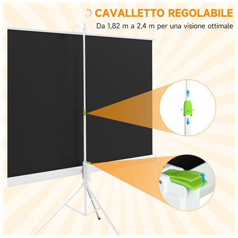 Telo Proiettore Da 84 Pollici Con Treppiede Regolabile, In Plastica E Metallo, 200x8x118 Cm, Bianco - Foto 6