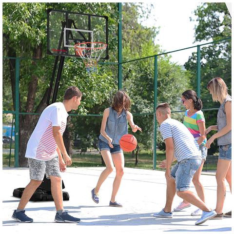 Canestro Basket In Acciaio, Regolabile In Altezza E Portatile Con Tabellone E Ruote, 107x70cm, Nero E Rosso - Foto 1