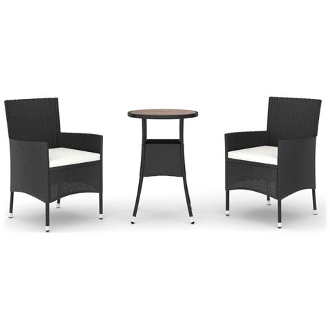 Set Bistrò da Giardino 3 pz con Cuscini in Polyrattan Nero - Foto 1