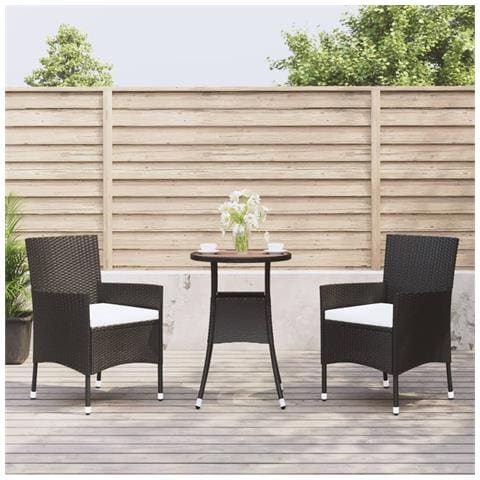 Set Bistrò da Giardino 3 pz con Cuscini in Polyrattan Nero - Foto 10