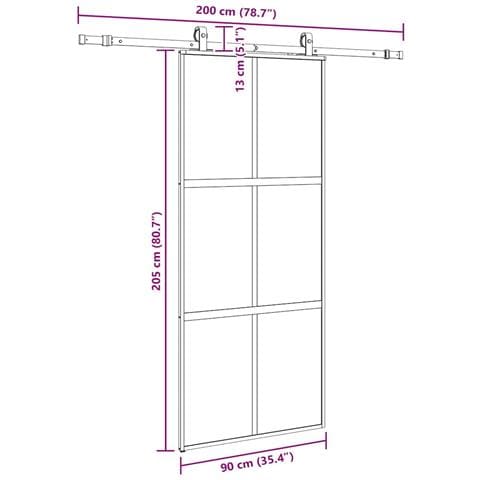Porta Scorrevole Set Ferramenta Nera 90x205 cm Vetro Temperato - Foto 2
