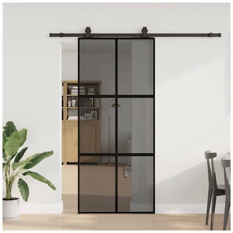 Porta Scorrevole Set Ferramenta Nera 90x205 cm Vetro Temperato - Foto 1