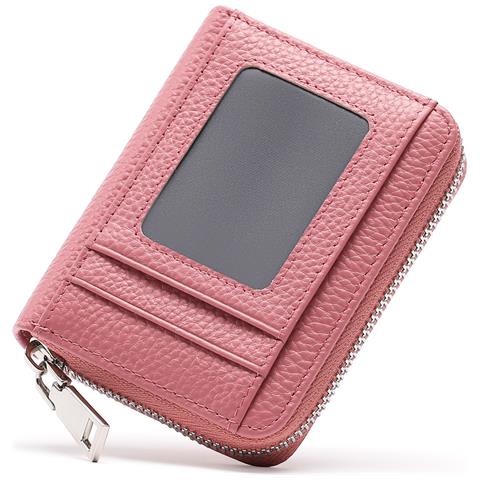 Portafoglio Di Carte In Pelle Con Blocco Rfid E Design Ad Fisarmonica Pink - Foto 1