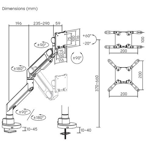 DT57TSR-307 Supporti a parete per TV 144,8 cm (57") Scrivania Nero - Foto 7
