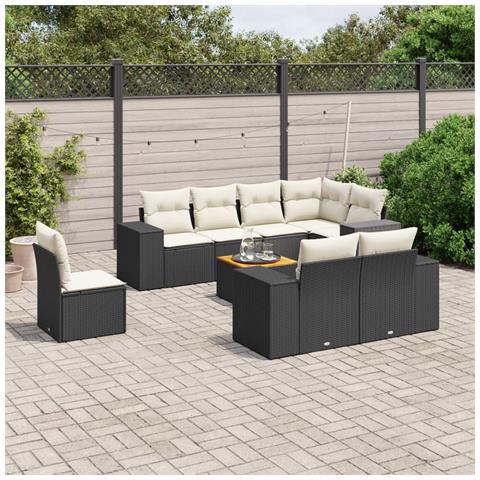 Set Divani Da Giardino 9 Pz Con Cuscini Nero In Polyrattan - Foto 1